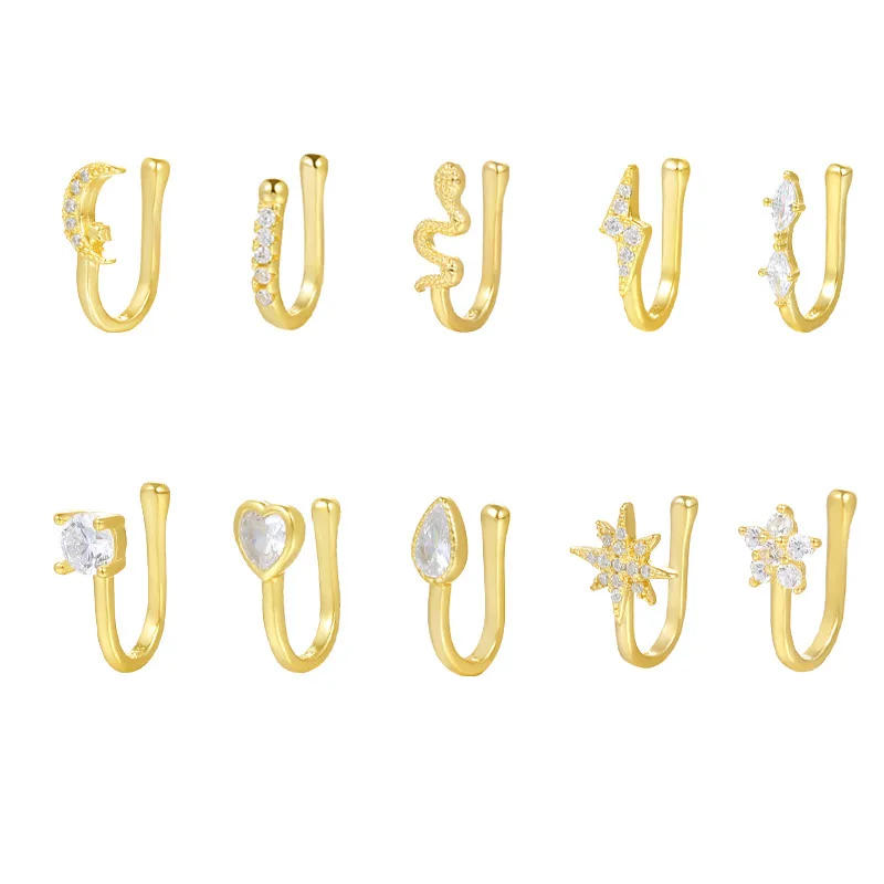 

1 шт., кольцо из стерлингового серебра 925 пробы с имитацией луны/короны и циркония, уникальное и нежное зажим для носа/зажима для ушей, украшения для тела