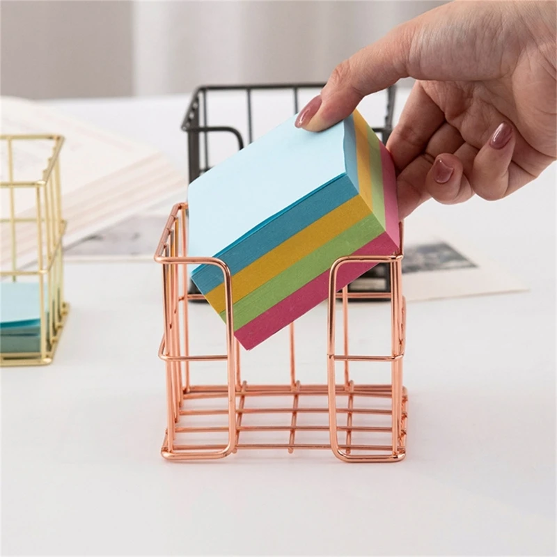 B2EF Metal Mesh Note Box Storage Box Memo Pad Holder Notepads Box สำหรับโต๊ะทำงาน