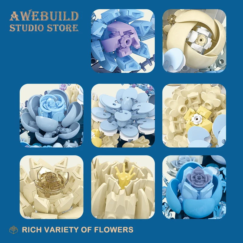 Eternal Moon Flower Building Blocks Romantic Bouquet Toys Creative Plant Rose MOC Brick Wall Decoration Wife Valentine Gifts DIY - view 5