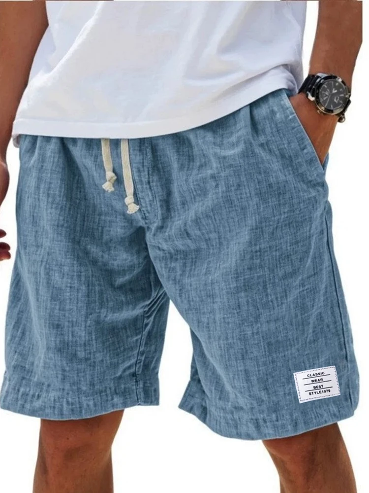 Trendy Summer Casual Pocket Pants Mens Loose Straight Shorts Vacation Seaside Fashion Solid Color Stringed Casual Daily Leisure