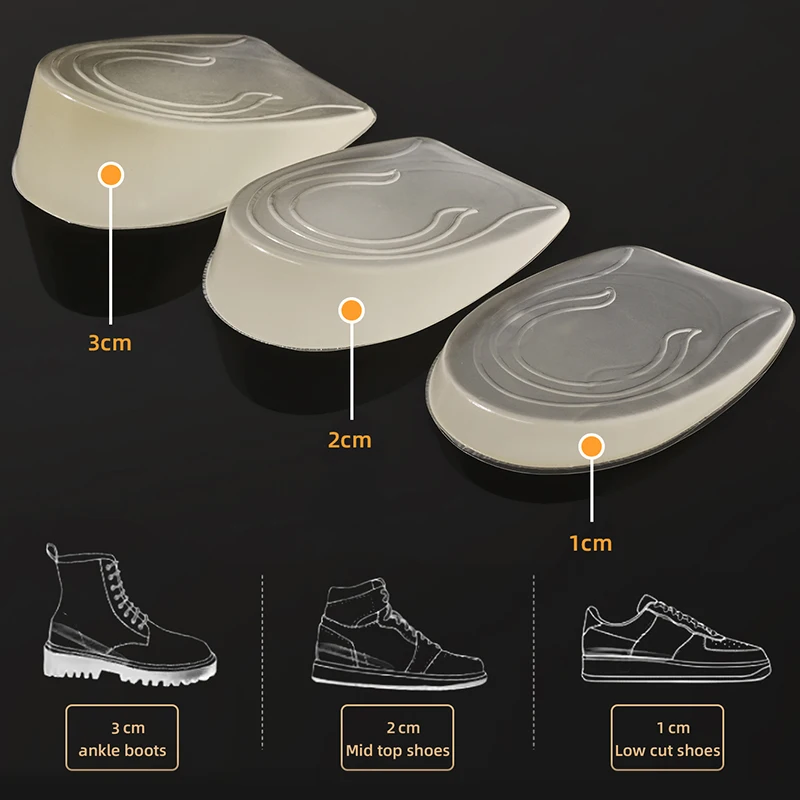 Plantilla de Gel de silicona para aumento de altura, insertos de elevación del talón, Protector para el cuidado de los pies, cojín elástico, inserto