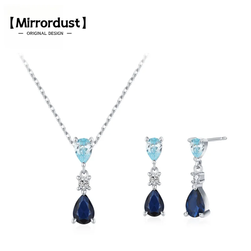 

【Mirrordust】S925Серебристо-синее ожерелье с каплями воды и цирконием, серьги, легкие роскошные нишевые элегантные высококачественные комплекты с цветными блоками