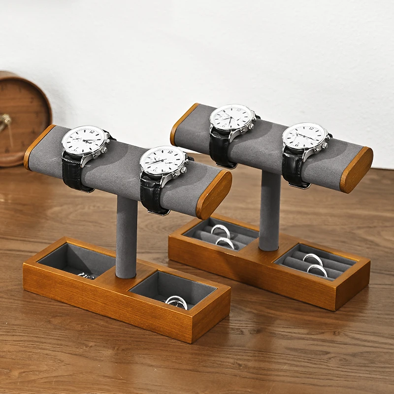 Oirlv Wooden Jewelry Organizer Watch Display Stand Necklace Bracelet Rings Storage Rack Jewelry T-bar Holder Showcase Props