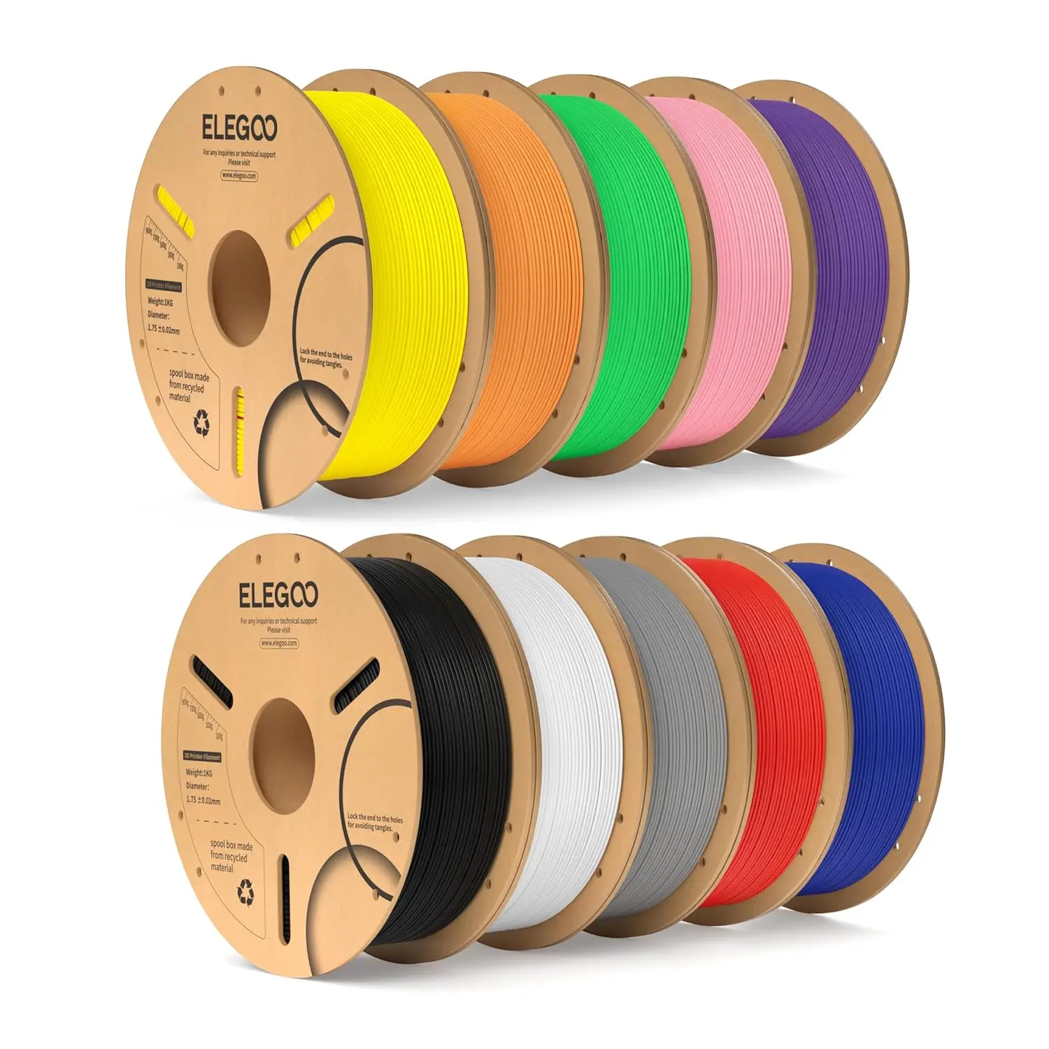 

10KG PLA Filament Bundle, 1.75mm 3D Printer Filament with +/-0.02mm Accuracy in 10 Assorted Colors