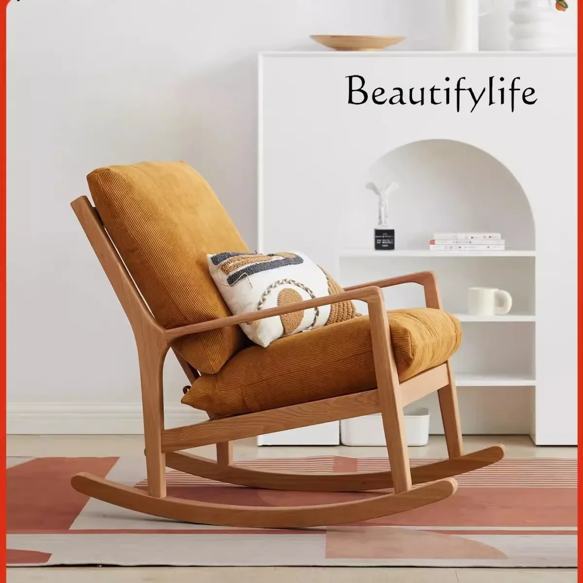 X36 Modern Solid Wood Rocking Chair, Adult Nap, Carefree Home Balcony, Single Oak Sofa, Leisure Recliner