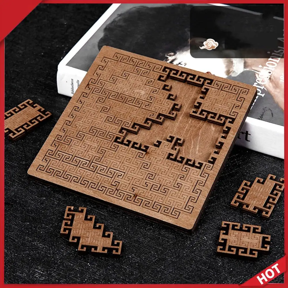 لغز الصور المقطوعة الخشبي المنحني مع إطار فريد من نوعه غير منتظم ومبتكر متاهة لوحات ألغاز هندسية صعبة للبالغين