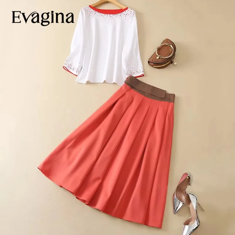 

Evagina Fashion Designer Women's 2024 Spring New Patchwork Diamond Knitted Top+High-Waisted Ball Gown Half Skirt 2-Piece Set