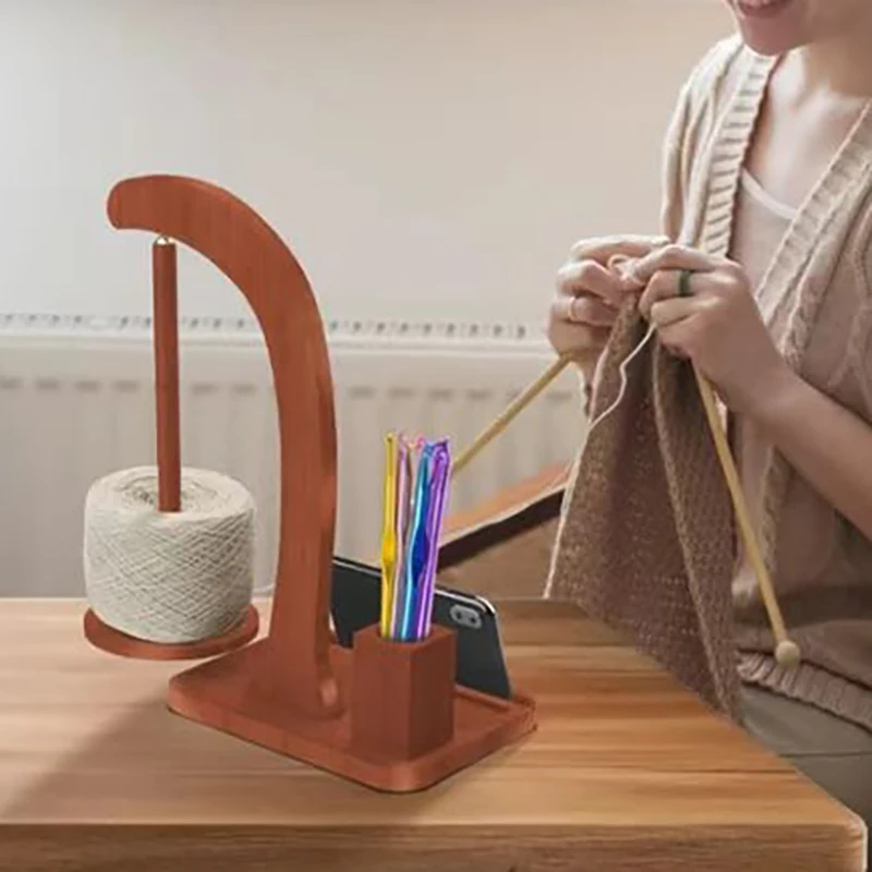 In Stock Wooden Rotating Yarn Holder Solid Wood Suspension Spinning Yarn Dispenser Desktop Knitting Thread Storage Rack for Croc