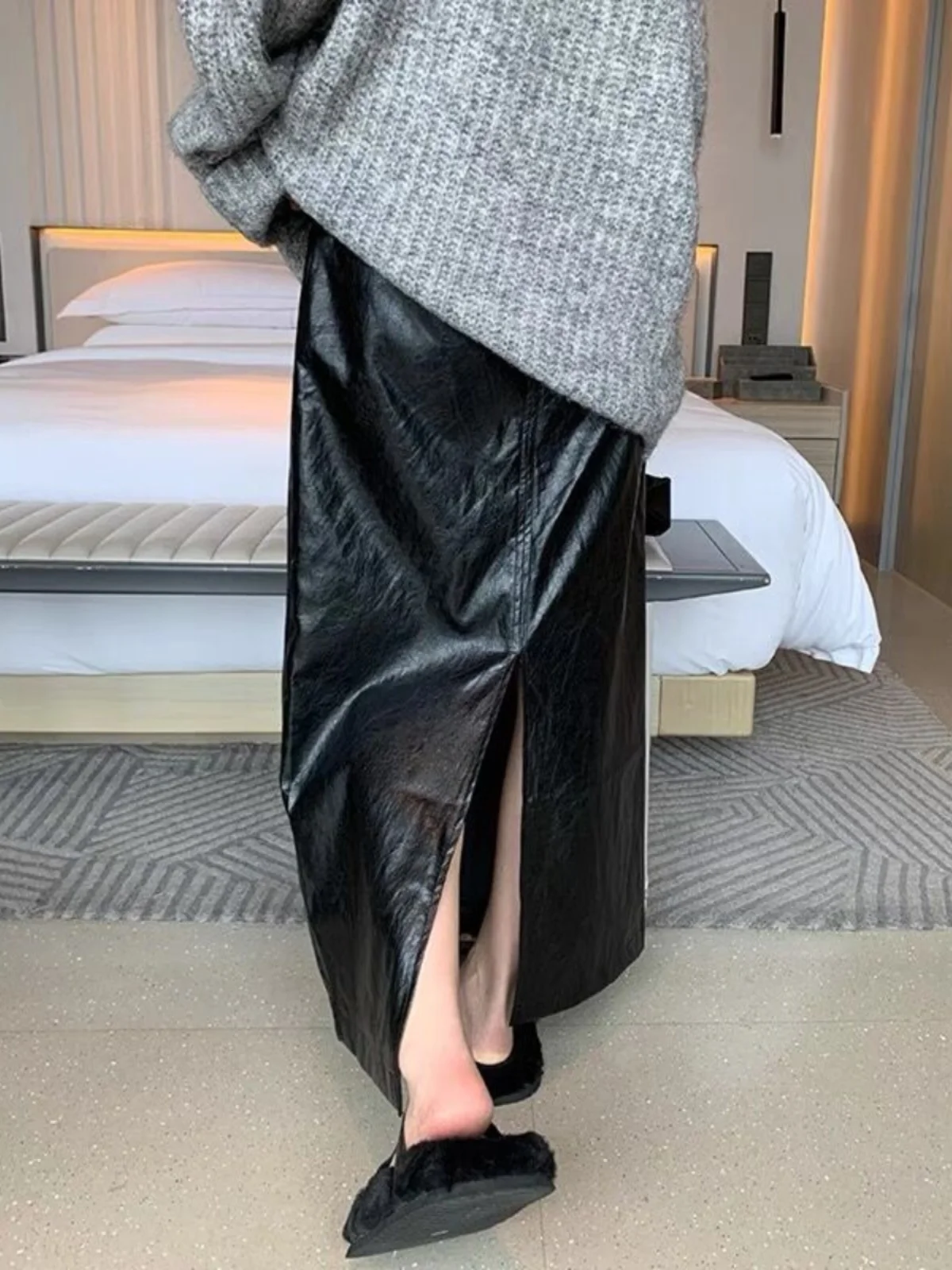 

Haining Autumn Winter New Sle eepskin Real Leather Skirt A-Line Dr High Waist Simple Color Commute Friendly