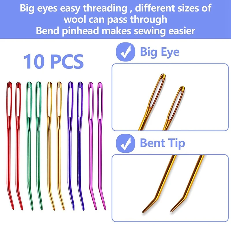 10 Pcs Big Eye Weaving Needle Blunt Yarn Needles Bent Tip Embroidery Needles For Weaving