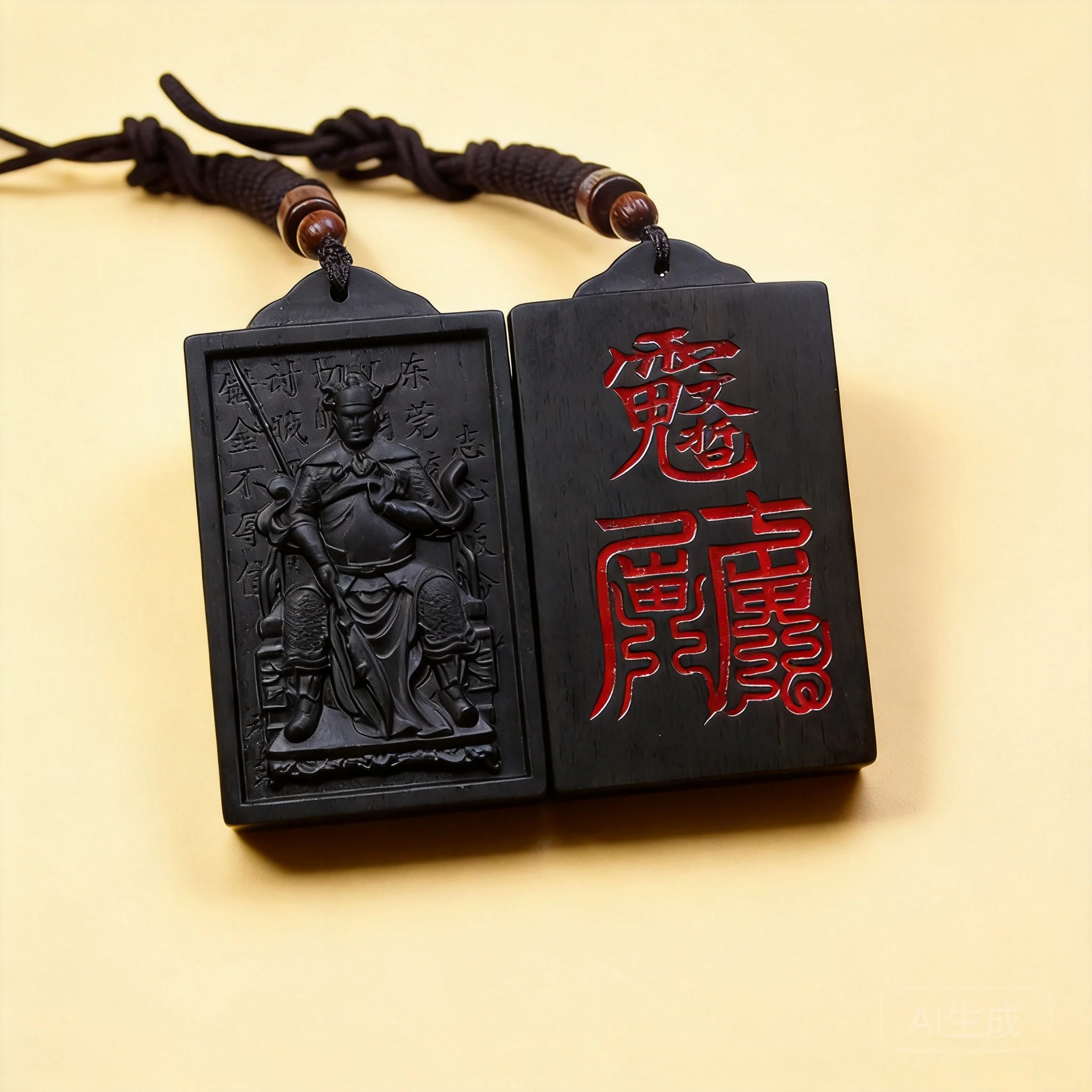 Thunderstruck Jujube Wood Hand Carved General Wen Zhe Pendant Cinnabar Inlaid Chinese Style Good Luck Blessing Fortune Bringing