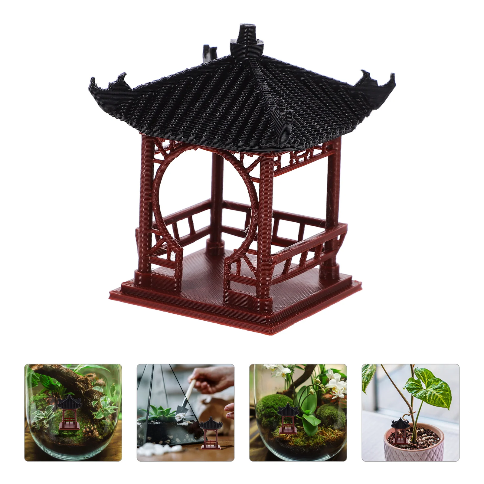 Miniature Pavilion Bonsai nament Lightweight Plastic Statue Garden Decor Fish Tank Aquarium Adornment Figurine Simulation