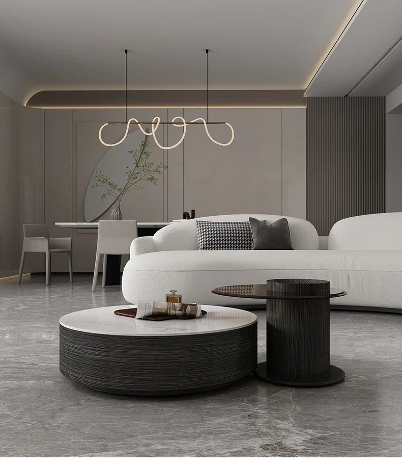 Stone Plate Living Room Home Light Luxury Advanced Design Sense Stone Plate round Tea Table Combination furniture