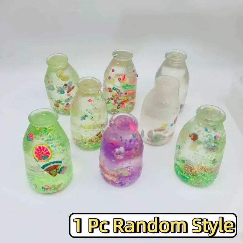 1PC Floating Bottle Stress Relief Stress Ball With Glitter Maltose Cartoon Colorful Body Pressure Release Sensory Toy Game Gifts