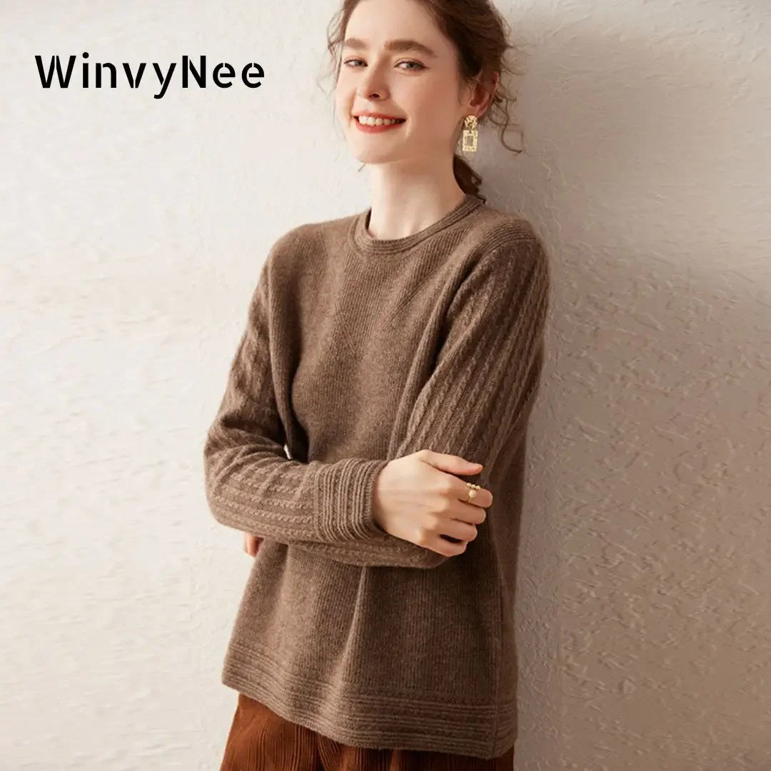 

WinvyNee Cashmere Sweaters Women Long Sleeve O Neck Wool Long Sleeve Casual Jumper Solid Knitwears Tops Pullover Spring A1464007