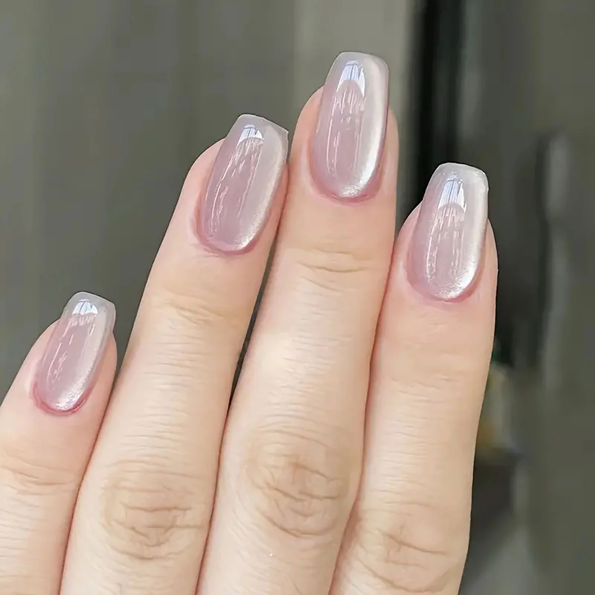 24 Stück Mintblau, glänzend, Katzenauge, künstliche Nägel, Satin, hellrosa/blau, kurz, quadratisch, Katzenauge, zum Aufdrücken der Nägel, vollständige Abdeckung, Fasle Nails