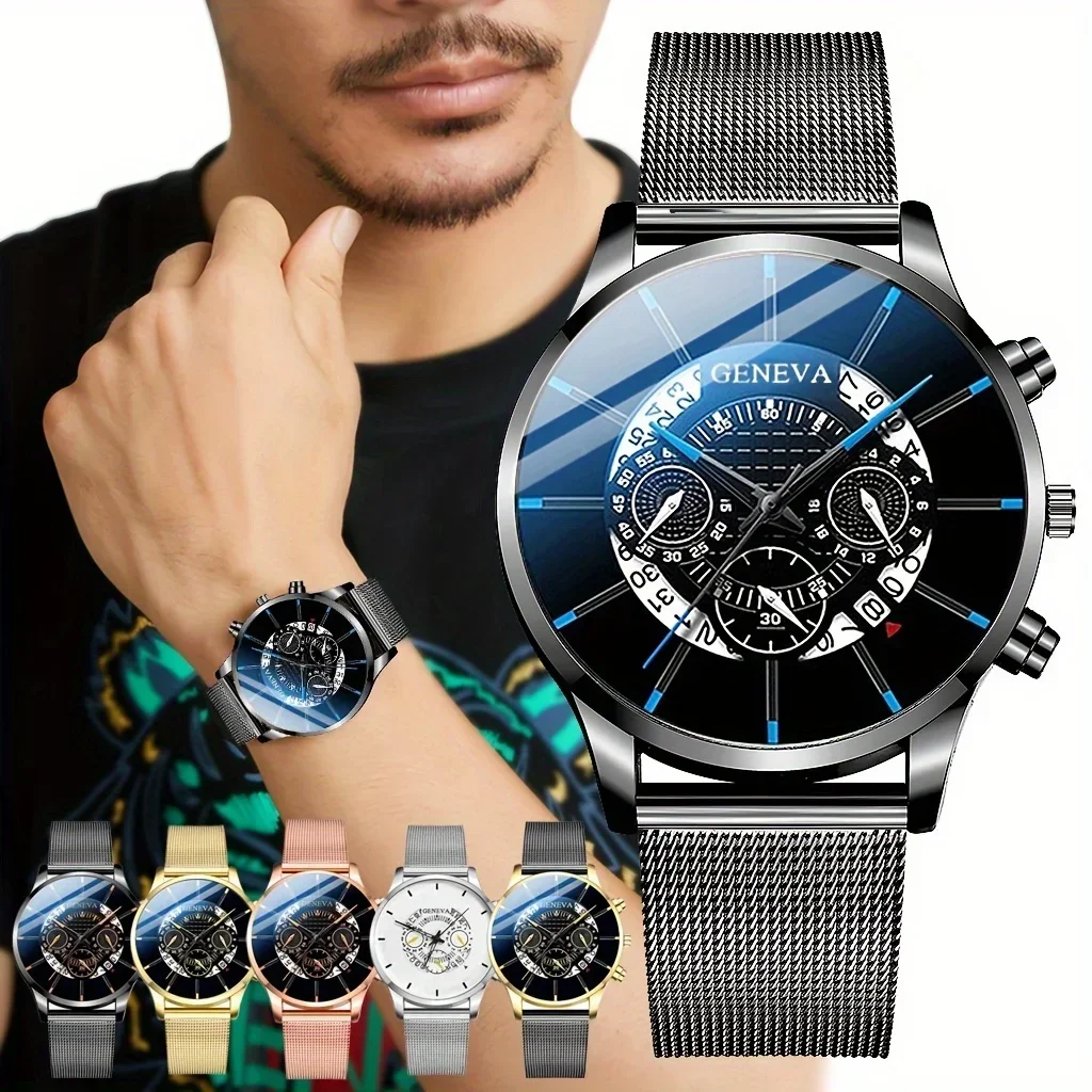 Popular Men's Watch Perspective Calendar Display Simple And Elegant Business Watch Multicolor Alloy Mesh Strap Watch Ultra-thin