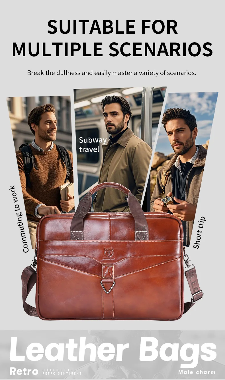 BULLCAPTAIN Men's Genuine Leather Briefcase Shoulder Bag 15 Inch Laptop Case Men's Briefcase Classic Office Business Handbag