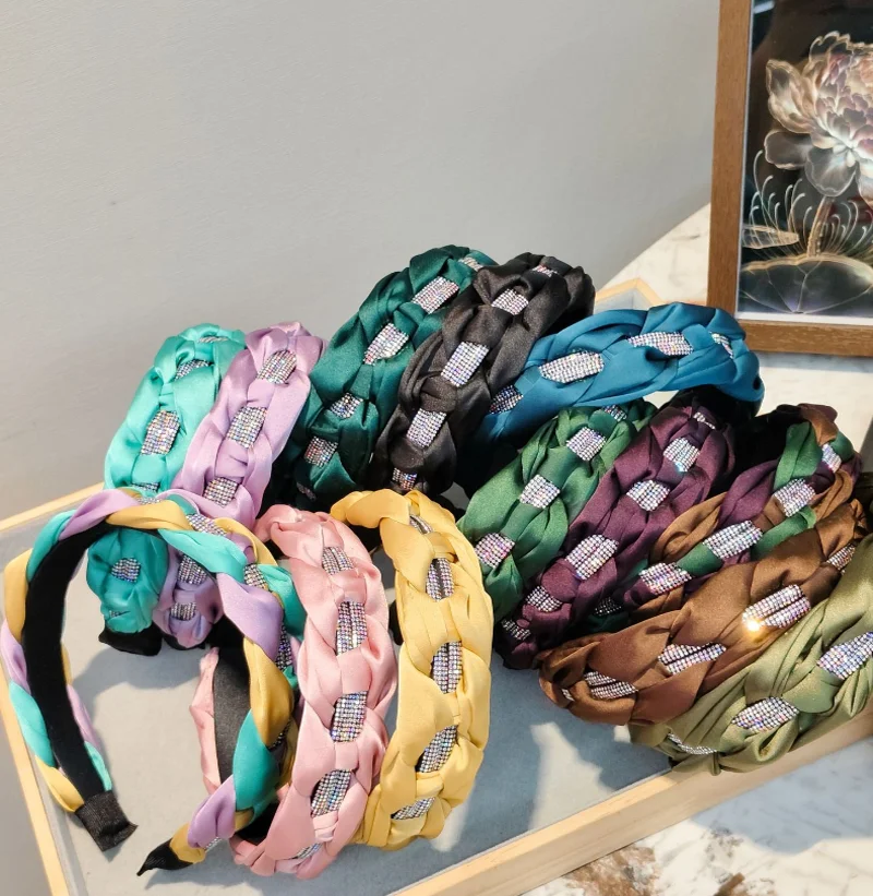 

Handmade Drill Chain Woven Twists Braid Hair Hoop Hairbands Candy Color Fabric Headband Hair Bands