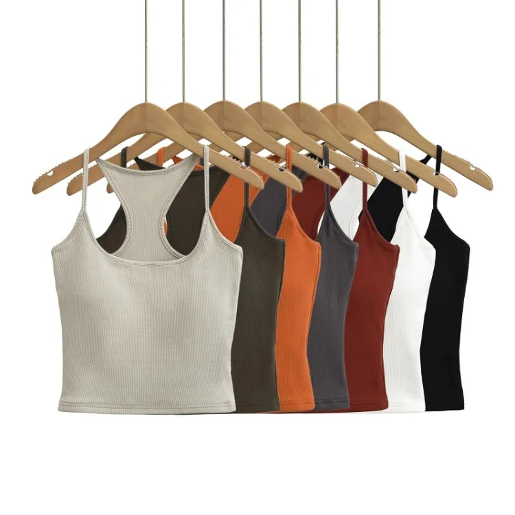 Square Collar Women Sleeveless Thin Sling Tank Crop Vests with Chest Cushion Summer  Sexy Sleeveless Y2k Tops