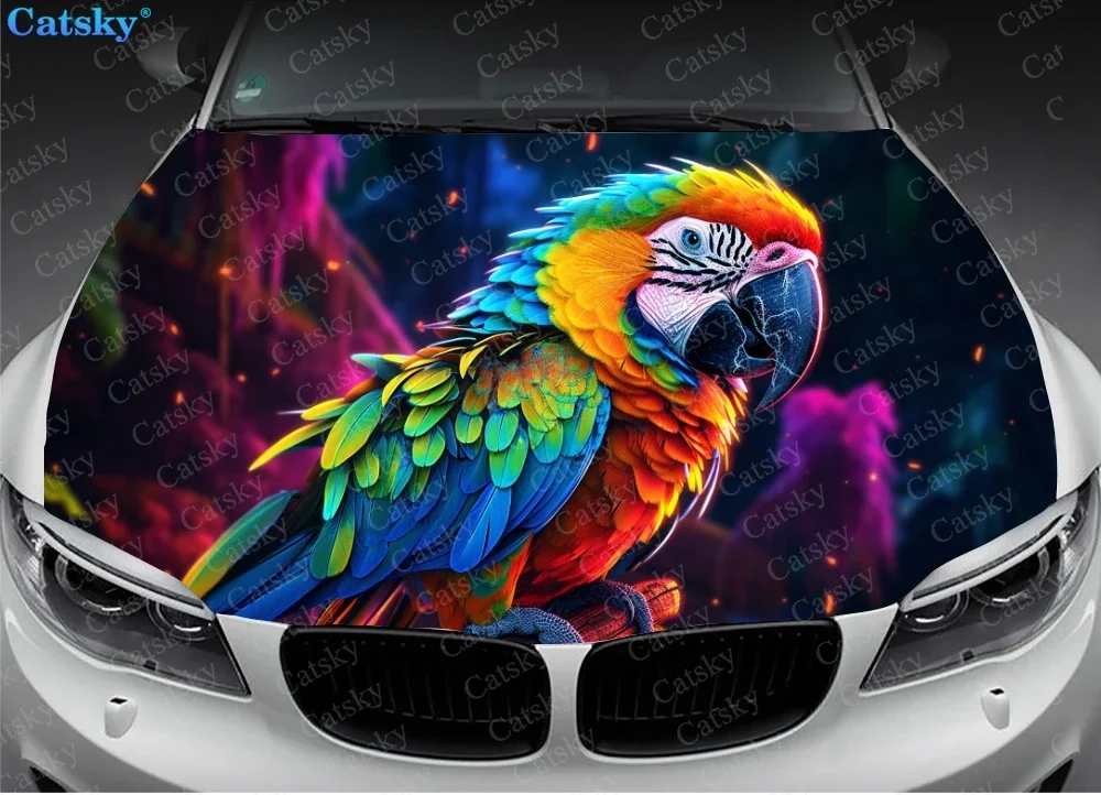 Colorful Parrots Perched On Branch Car Hood Decal Car Vinyl Sticker Graphic Wrap Decal Truck-Decal Truck Graphic Bonnet-Decal