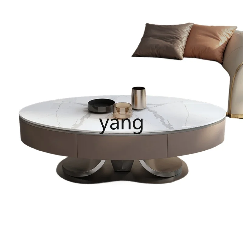 LTT Light Luxury Stainless Steel Oval Stone Plate Designer Household Minimalist Coffee Table