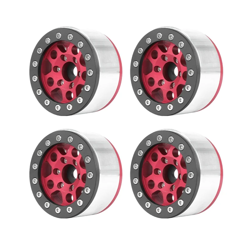 

A63T-Red Black Edge 1.55 Inch Metal Wheel For 1/10 RC Crawler Vehicle Axial SCX10 Ghost TRX4 TRX6 D90 4WD Durable Easy Install
