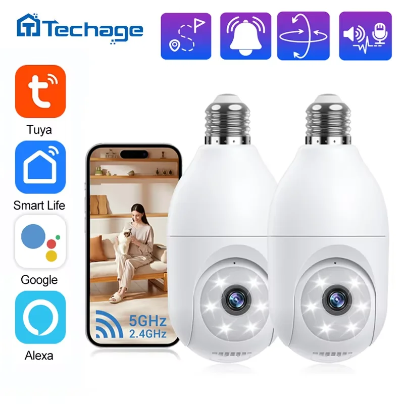 

Techage Tuya 2MP 5G&2.4G Light Bulb Wifi Cameras 2-Way Talk，Motion Tracking for Home Security Outdoor Full Color Night Vision