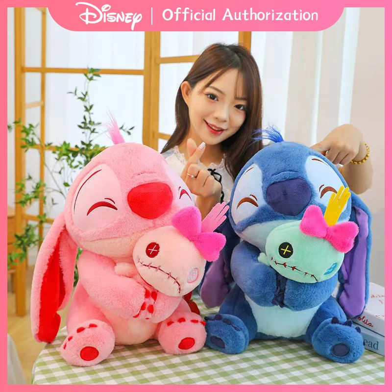 45CM-80CM New Disney Lilo & Stitch Plush Toy Cute Angel Stuffed Doll Anime Collection Memorable Souvenir Kawaii Birthday Gift