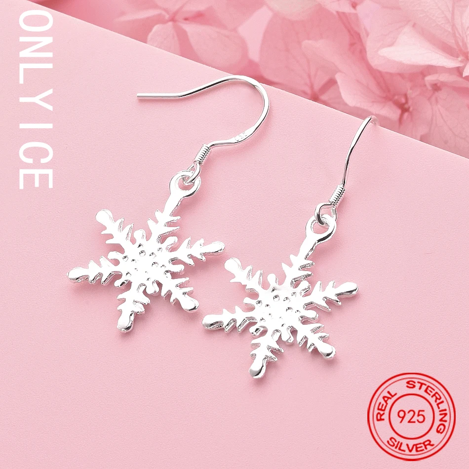 

Charms Snowflake Fine 925 Sterling Silver Drop Earrings For Women High Quality Fashion Party Wedding Jewelry Christmas Gift
