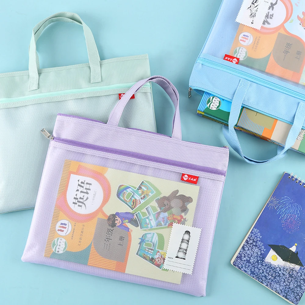 

Waterproof Mesh Zipper Pouch Dustproof File Bag with Handle Document Storage for School Travel Office 11.3x13.8 in