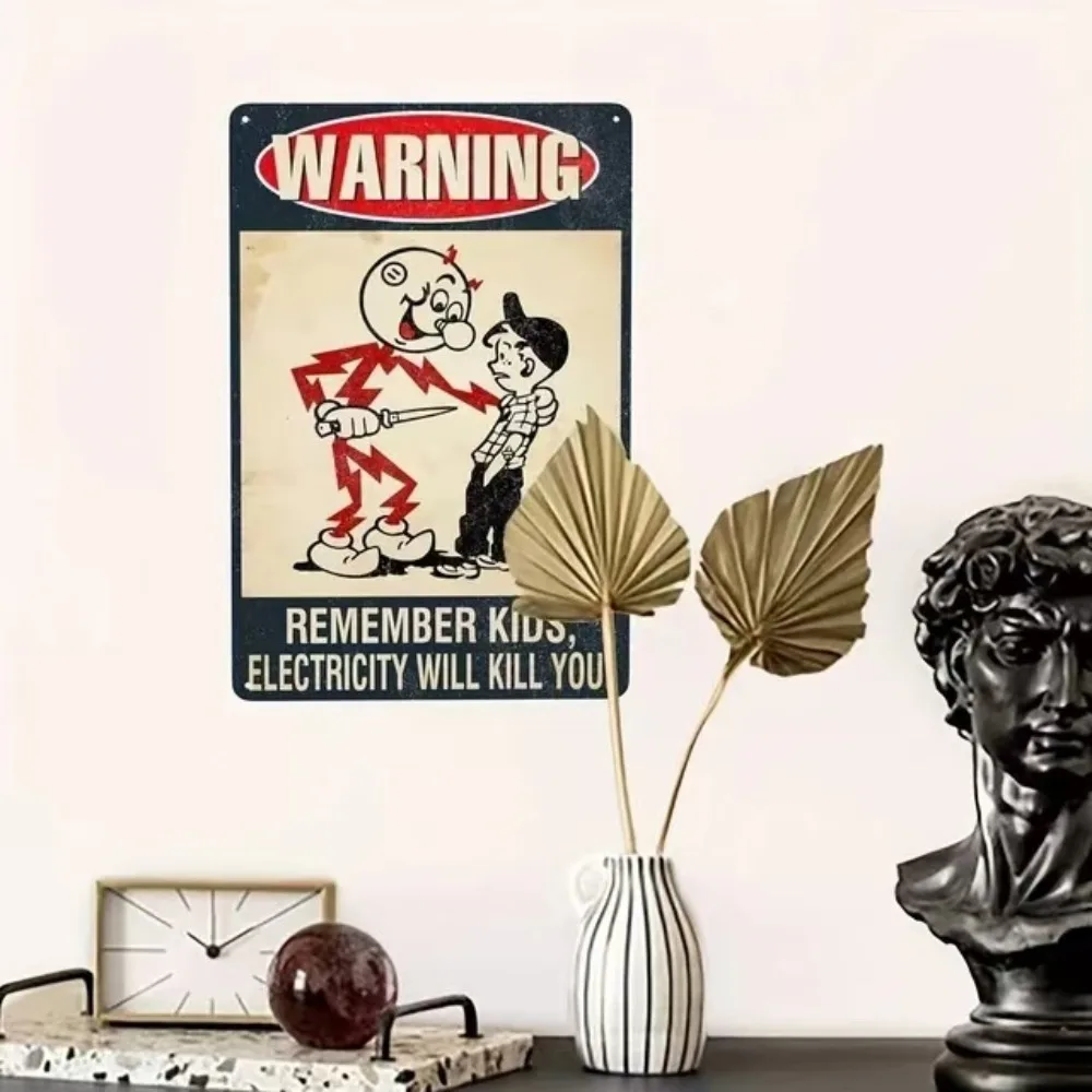 Retro Metal Remember Child Electricity Will Kill You Logo, Child Danger Warning Tin Aluminum Logo, Home School Wall Decoration