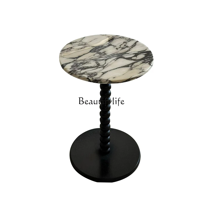 Marble Side Table Solid Wood Luxury Stone Endtable Small Apartment Sofa Retro Corner Table