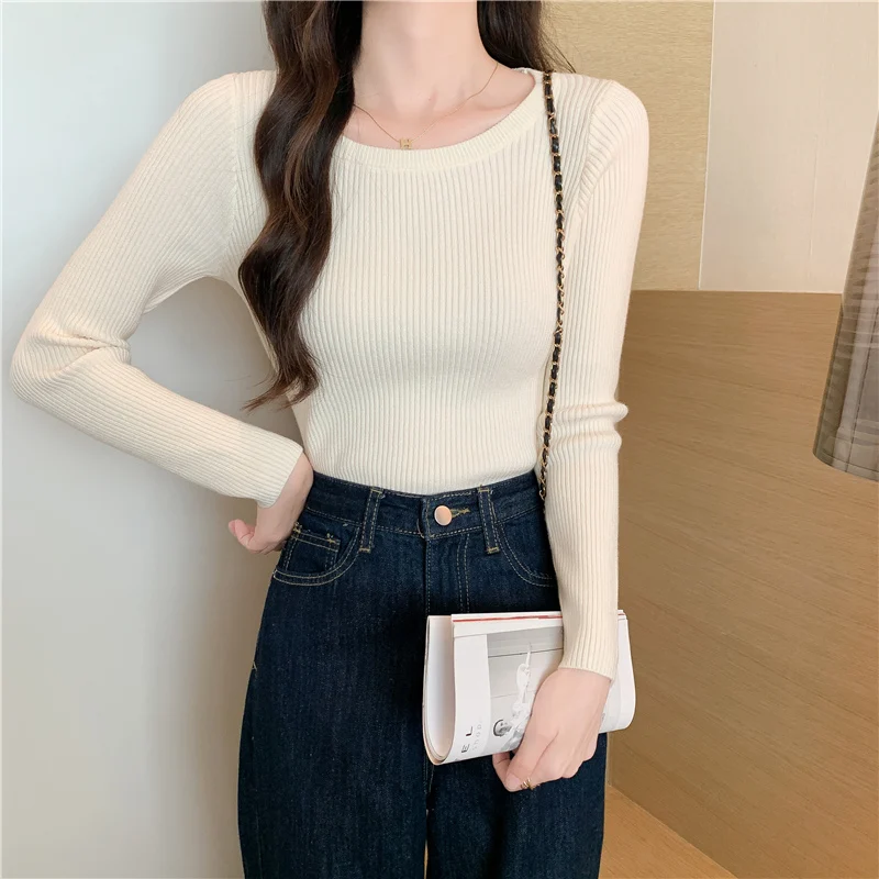 

Fashion Long Sleeve Sweaters Knitted Sweater Women Pullovers Slim O-Neck Knit Sweater Pullover Women Tops Sueter Feminino Q3413