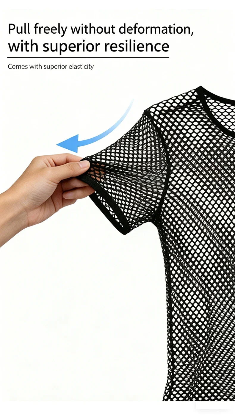 Herren Mesh-Transparent-T-Shirt, kühlend, atmungsaktiv, Netzstoff, kurzärmelig – Detail 4