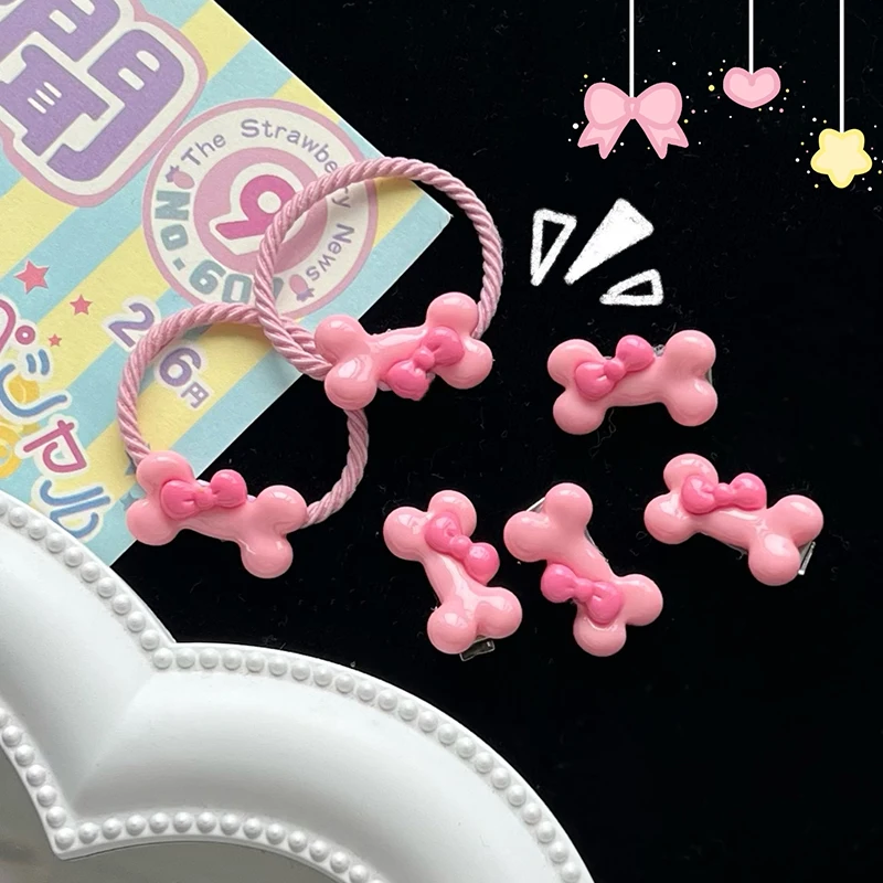 

2PCS Pink Bone Hairpins Fashion Lovely Rubber Bands Barrettes Hair Accessories Vivid Dog Bone Hair Clips Side Hairpins Hair Ties