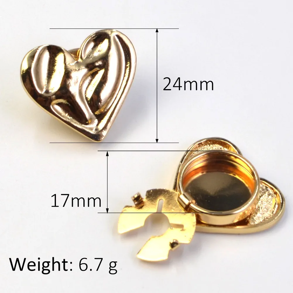 1PCS Fashion Metal Heart-shaped Cufflinks Shirt Button Covers Wedding Party Gifts Accessories Fashion Jewelry