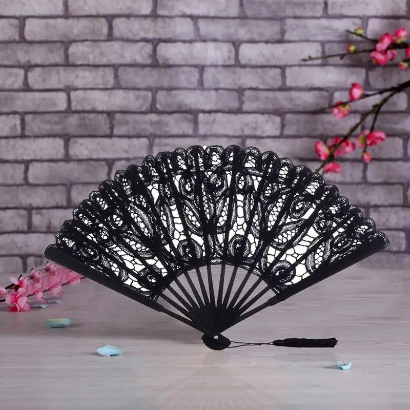 Folding holding fan pattern dança festa de casamento laço dobrável mão fã flor mão ventilador de mão abanicos para boda