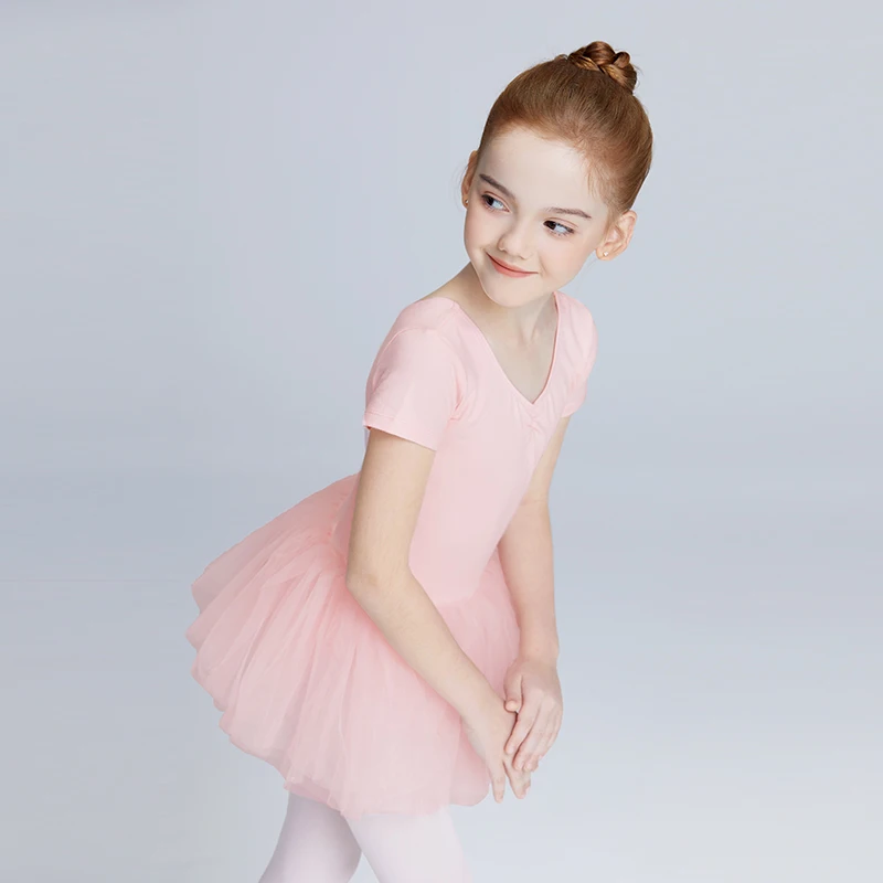 Ballet Leotards for Girls Kids Soft Lined Ballet Bodysuit Dance Wear Tutu Short Sleeve Gymnastics Leotards Child Dance Costumes