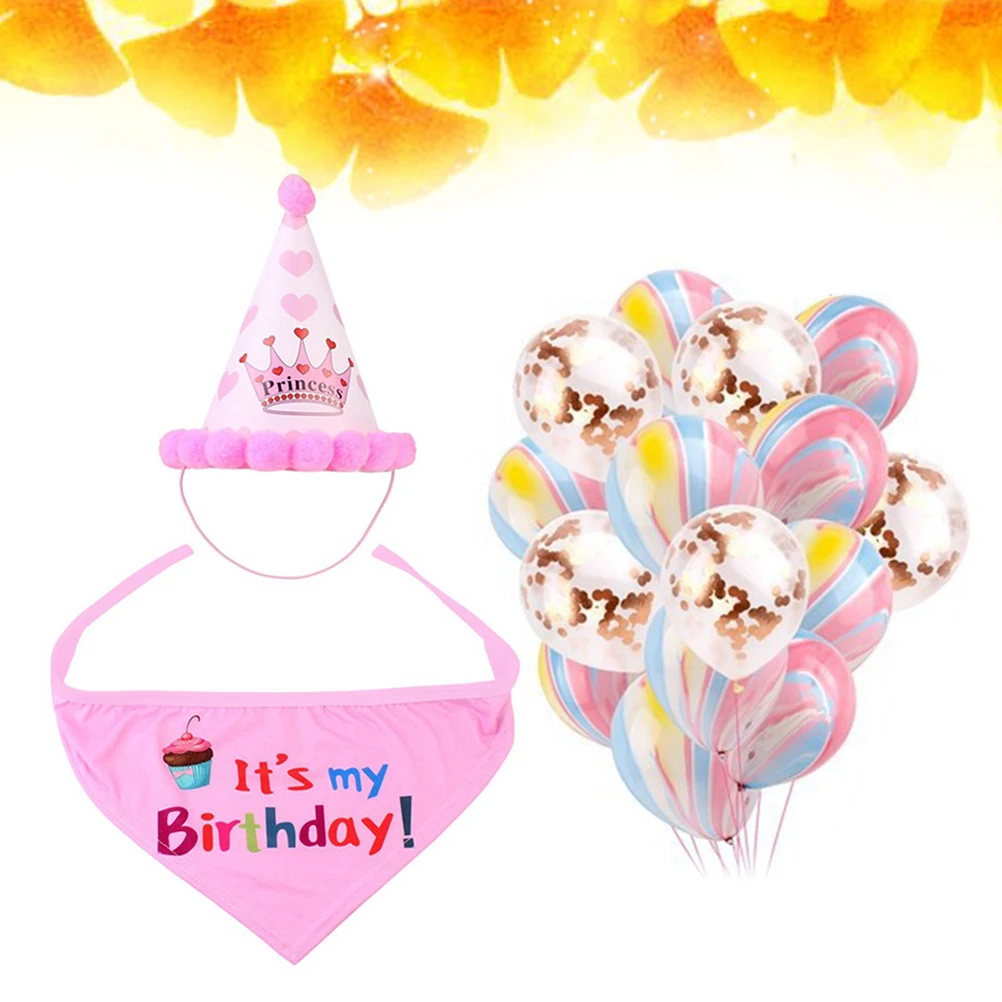 

1 set 1 Set Pet Hat Bib Set With Clouds Rose Gold Balloons Cute Dog Costume Party Accessories For Puppy Celebration Outfit Pet