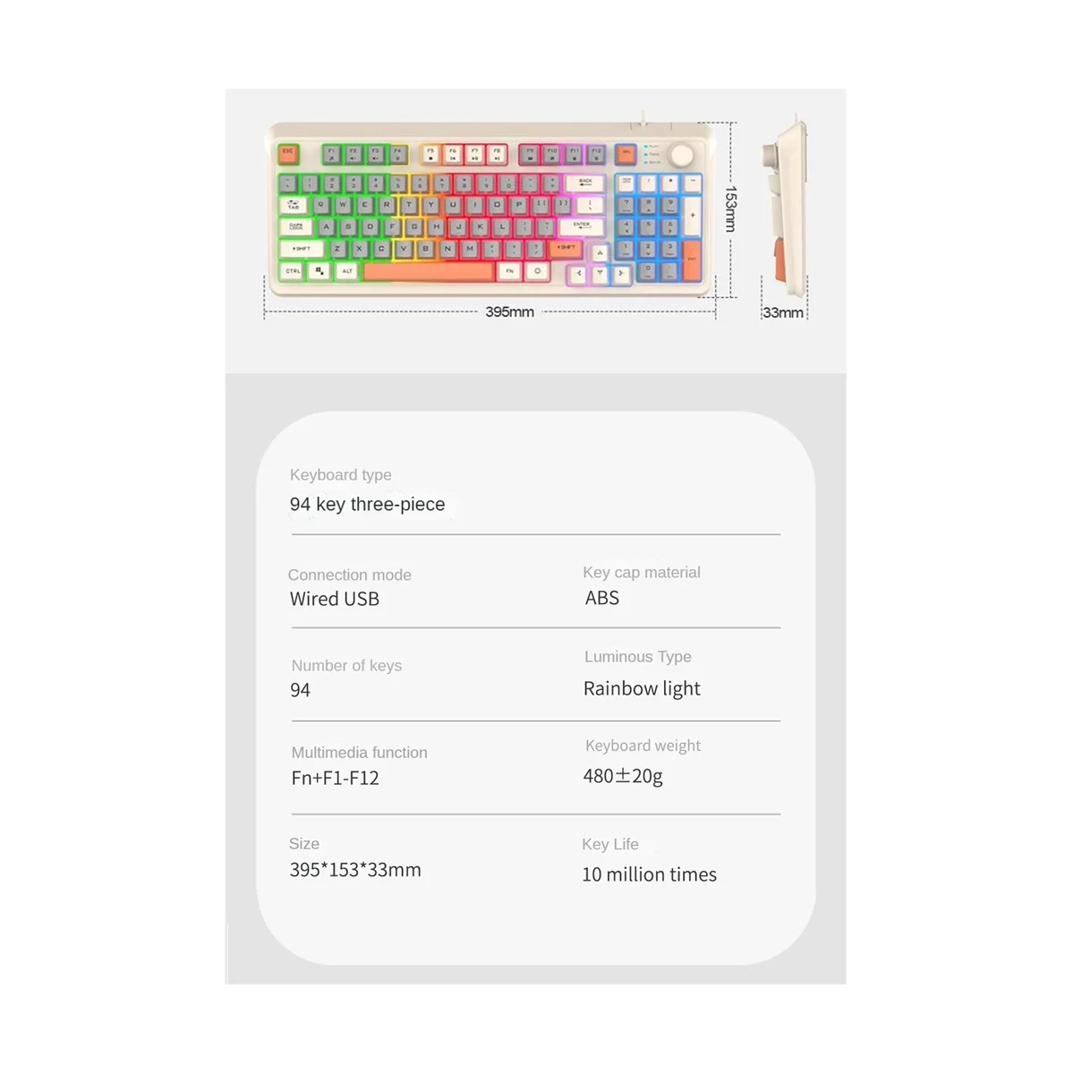 Game Keyboard Wired Keyboard Three-Color Luminescent Manipulator Keyboard Desktop Computer Keyboard Color Light Keypad