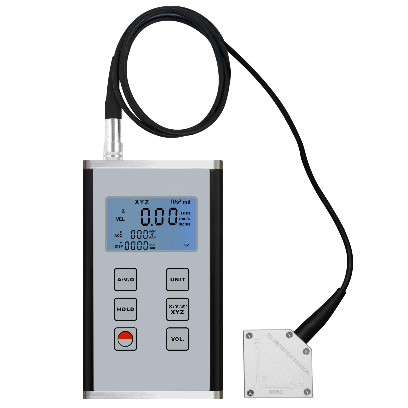 

3-Axis Piezoelectric Vibration Meter Accelerometer Sensor Displacement Velocity Acceleration Measure Periodic Motion