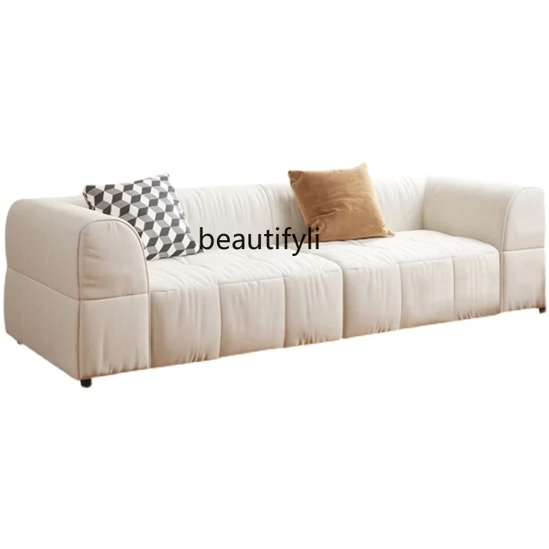 Nordic Light Luxury Cream Style Fabric Sofa French Simplicity Modern Small Apartment Straight Row Living Room Three-Seat Sofa