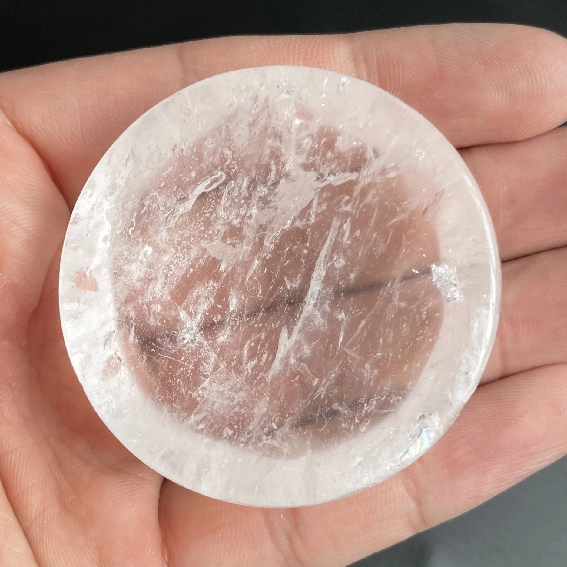Natural Stone White Crystal Bowl Round Dish Quartz Decoration Moon Polished Rock
