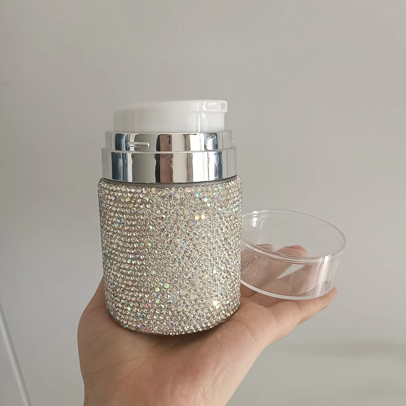 Luxury Diamond Empty Airless Pump Jar Vacuum Bottle Cosmetic Container Travel Portable Refillable Foundation Cream Lotion Jar