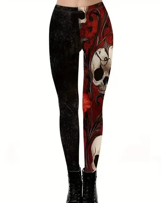Damen-Leggings mit Halloween-Skelett-Motiv, 3D-Druck, dehnbare Workout-Leggings, schmale Strumpfhosen, sexy modische Yoga-Hosen, trendige coole Hosen