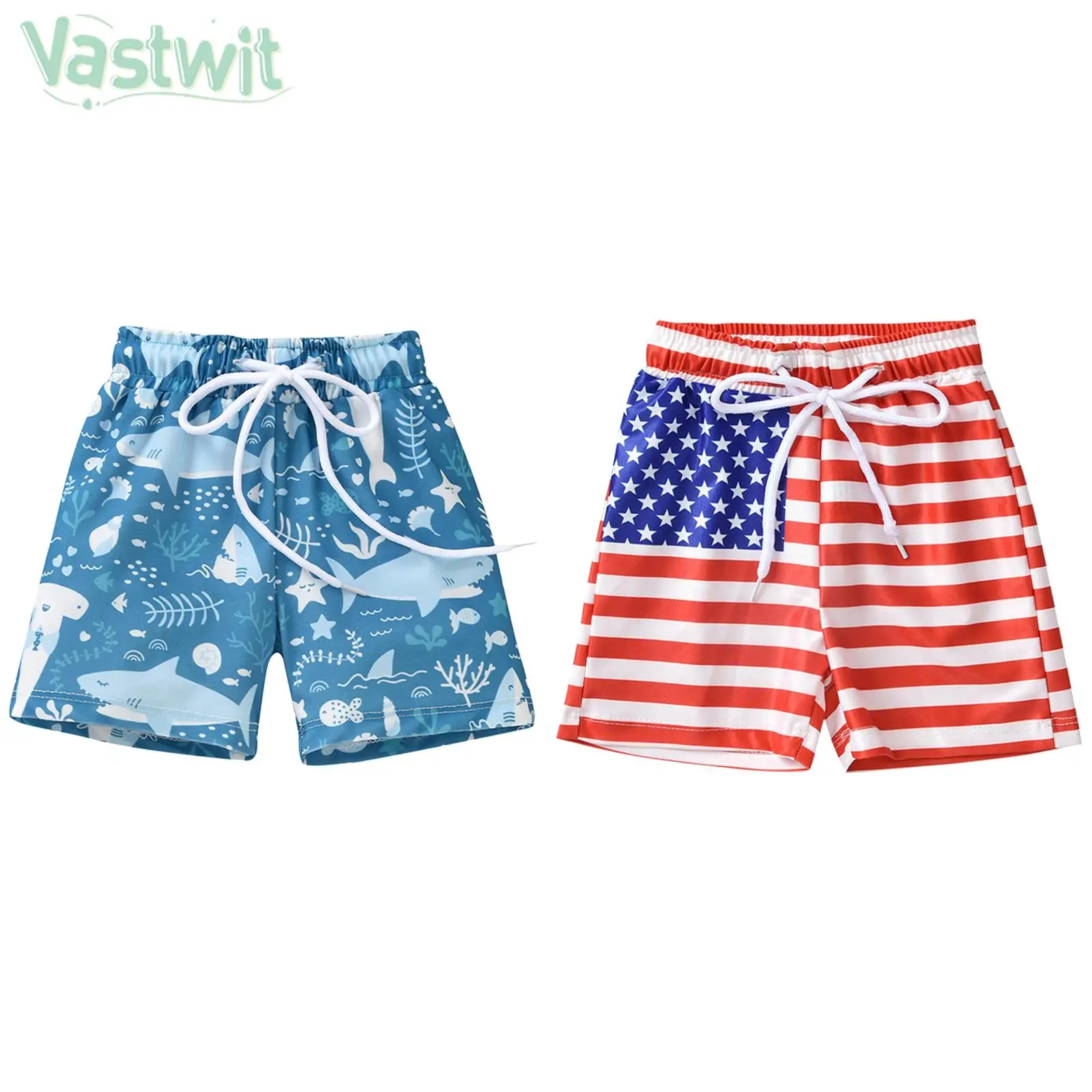 Little Boys Summer Casual Shorts Pattern Print Elastic Waistband Drawstring Swimming Pants Swimwear for Beach Vacation