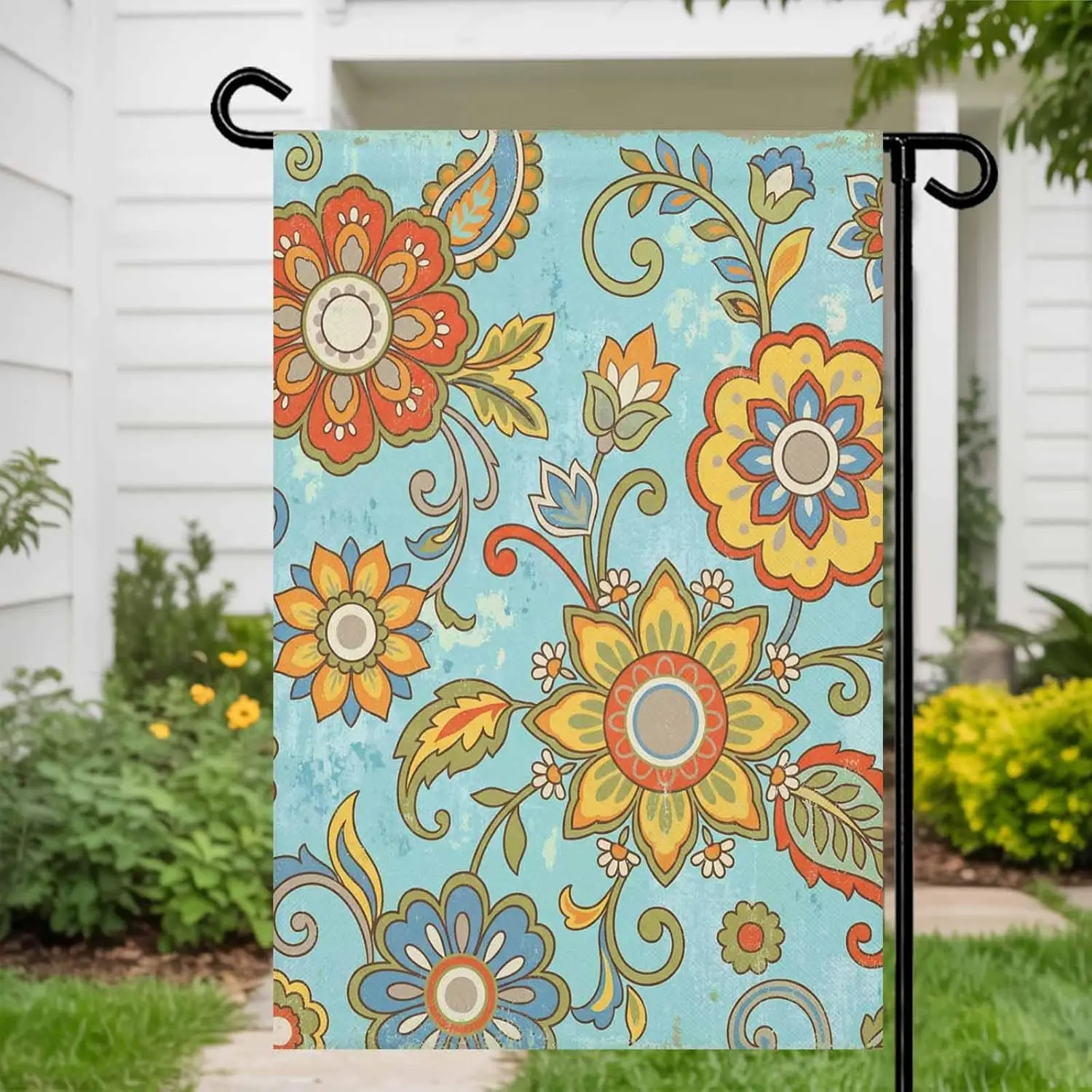 Turquoise Boho Floral Garden Flags 12x18 Double Sided Outside Decoration Vintage Abstract Art Ethnic Flowers Decorative Welc ZZM