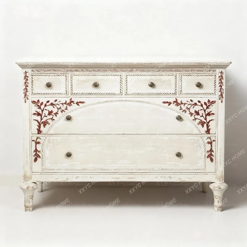 XXsolid wood painted entrance cabinet vintage drawer storage cabinet floor storage cabinet foyer shelf