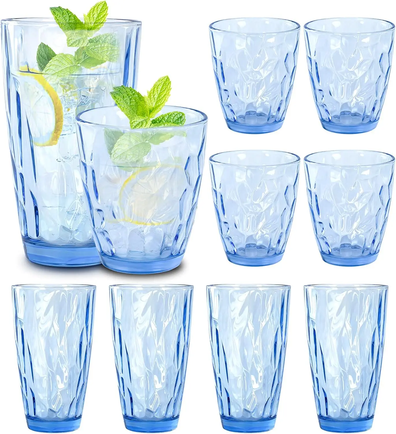 

Drinking Glasses Tumbler Light Blue Set of 8, for Water,Cocktail,Juice,Beer,Iced Coffee,Clear Blue Glassware for Kitchen,Thick &